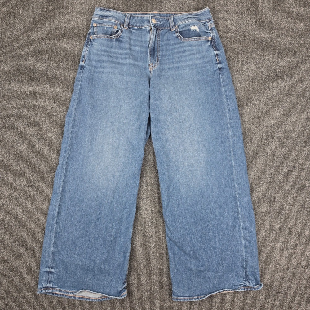 American Eagle Low Rise Baggy Wide Leg Jeans Women's 8 SHORT Stretch Med Wash